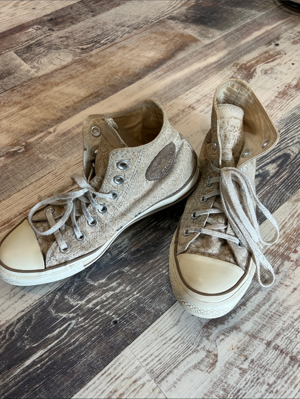 Sparkly Beige High-Top Canvas Sneakers